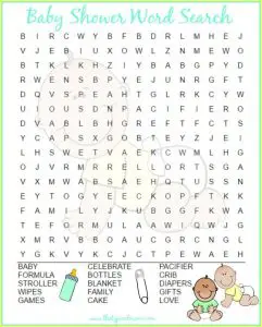 Baby Shower Word Search Free