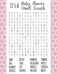 Baby Word Search for Baby Shower