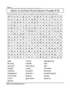 Back to School Word Search High School