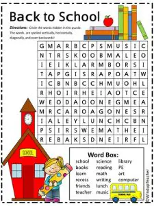Free Back to School Word Search Puzzles