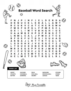Free Baseball Word Search