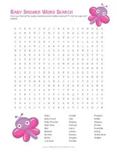 Girl Baby Shower Word Search