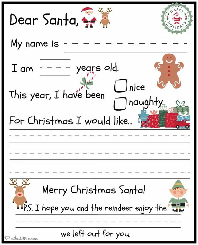 Kindergarten Santa Letter Template