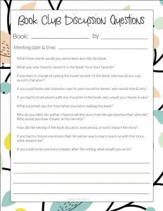 Printable Book Club Discussion Questions