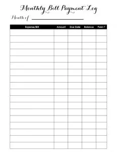 Free Printable Monthly Bill Pay Checklist