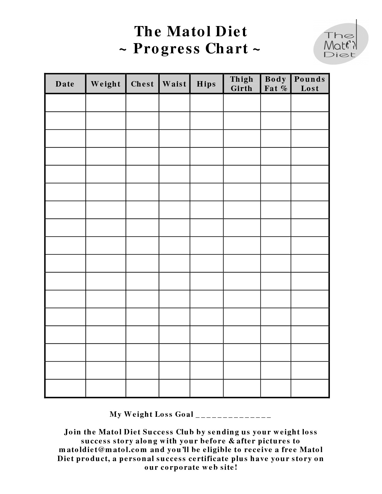 Free Printable Monthly Weight Loss Chart