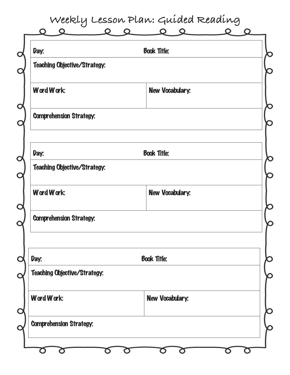 16 Guided Reading Lesson Plan Templates Kitty Baby Love