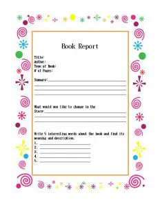 Kindergarten Book Report Template