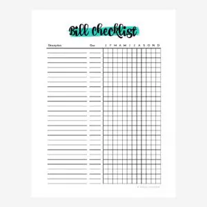 Printable Monthly Bill Pay Checklist