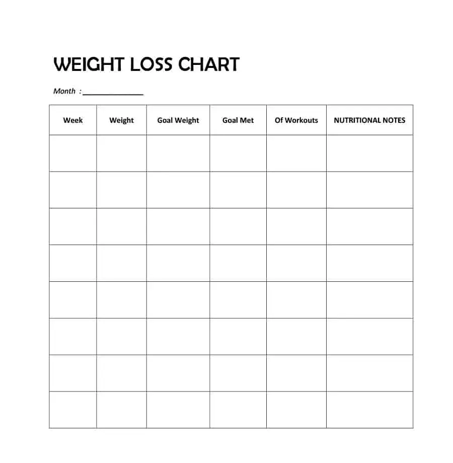 20 Printable Weight Loss Charts for Your Fitness Goals Kitty Baby Love