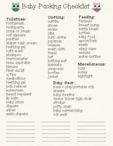 Baby Travel Items Checklist