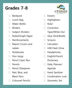 Back to School Checklist for 8th Grade