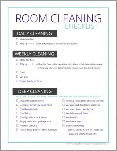 Bedroom Cleaning Checklist Printable