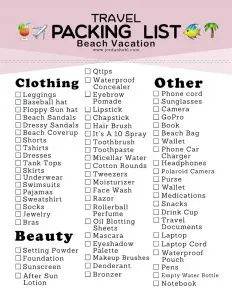 Checklist for Packing for a Beach Vacation