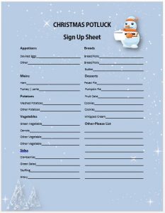 Christmas Potluck Dinner Sign Up Sheet