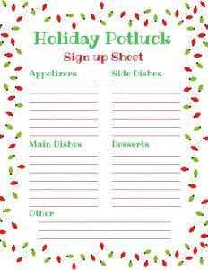 potluck sheet sign holiday christmas printable party sheets template list food office justwhatweeat signup templates cute thanksgiving xmas kittybabylove eat