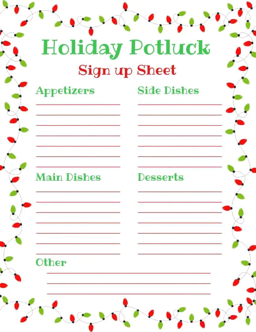 9 Christmas Potluck Sign Up Sheets for You Kitty Baby Love