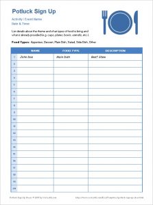 Christmas Potluck Sign Up Sheet Template