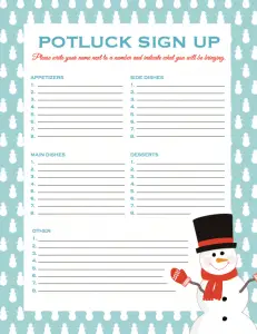 Christmas Sign Up Sheet for Potluck