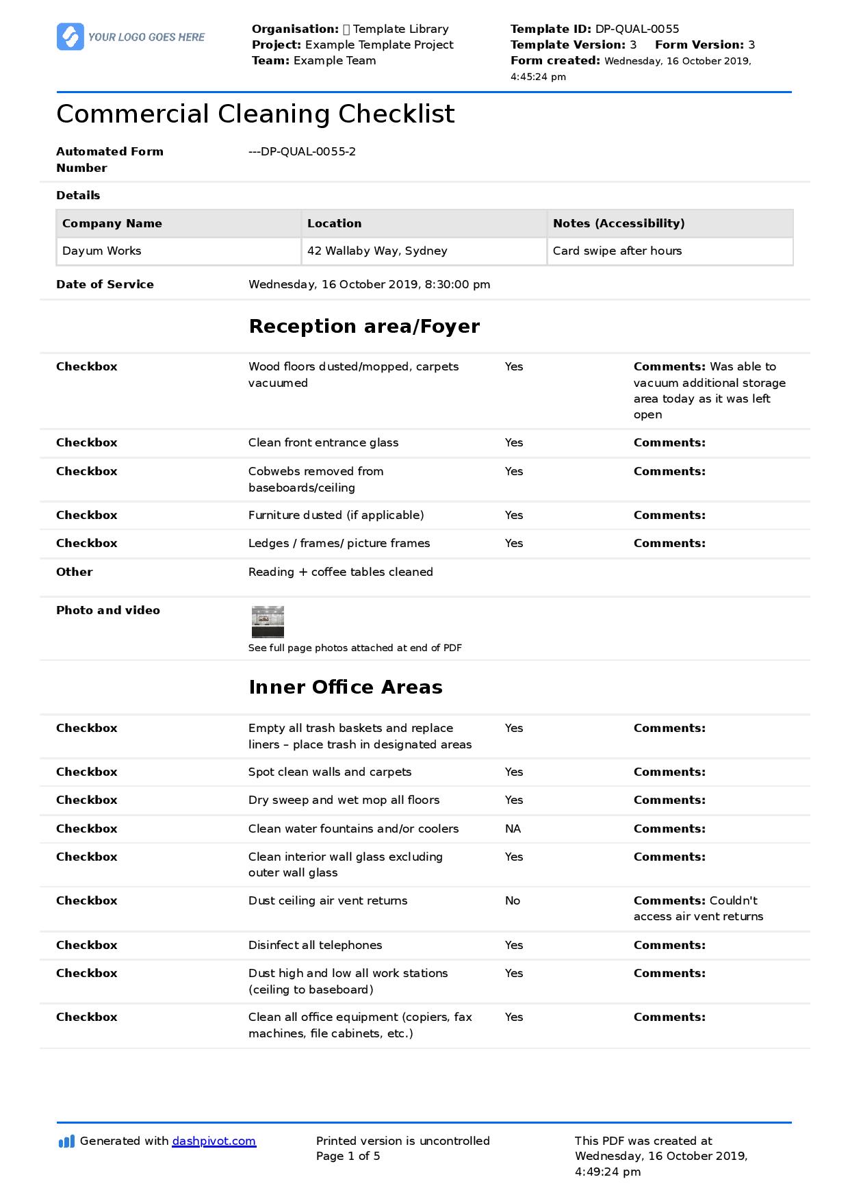 Cleaning Schedule For Office Cleaning Template