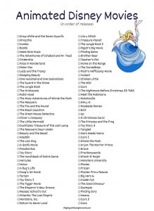 Disney Animated Movies Checklist