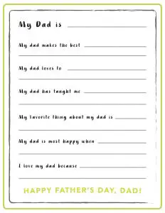 Father's Day Fill in the Blank Template