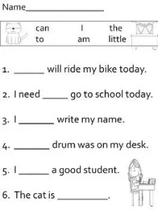 First Grade Fill in the Blanks Words