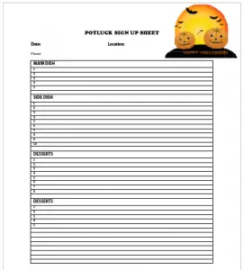 Free Halloween Potluck Sign Up Sheet