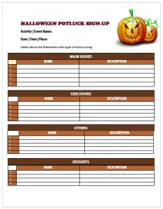 Free Halloween Potluck Sign Up Sheet Templates