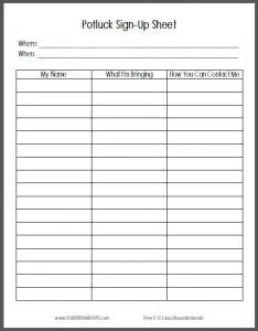 Free Printable Office Potluck Sign Up Sheet