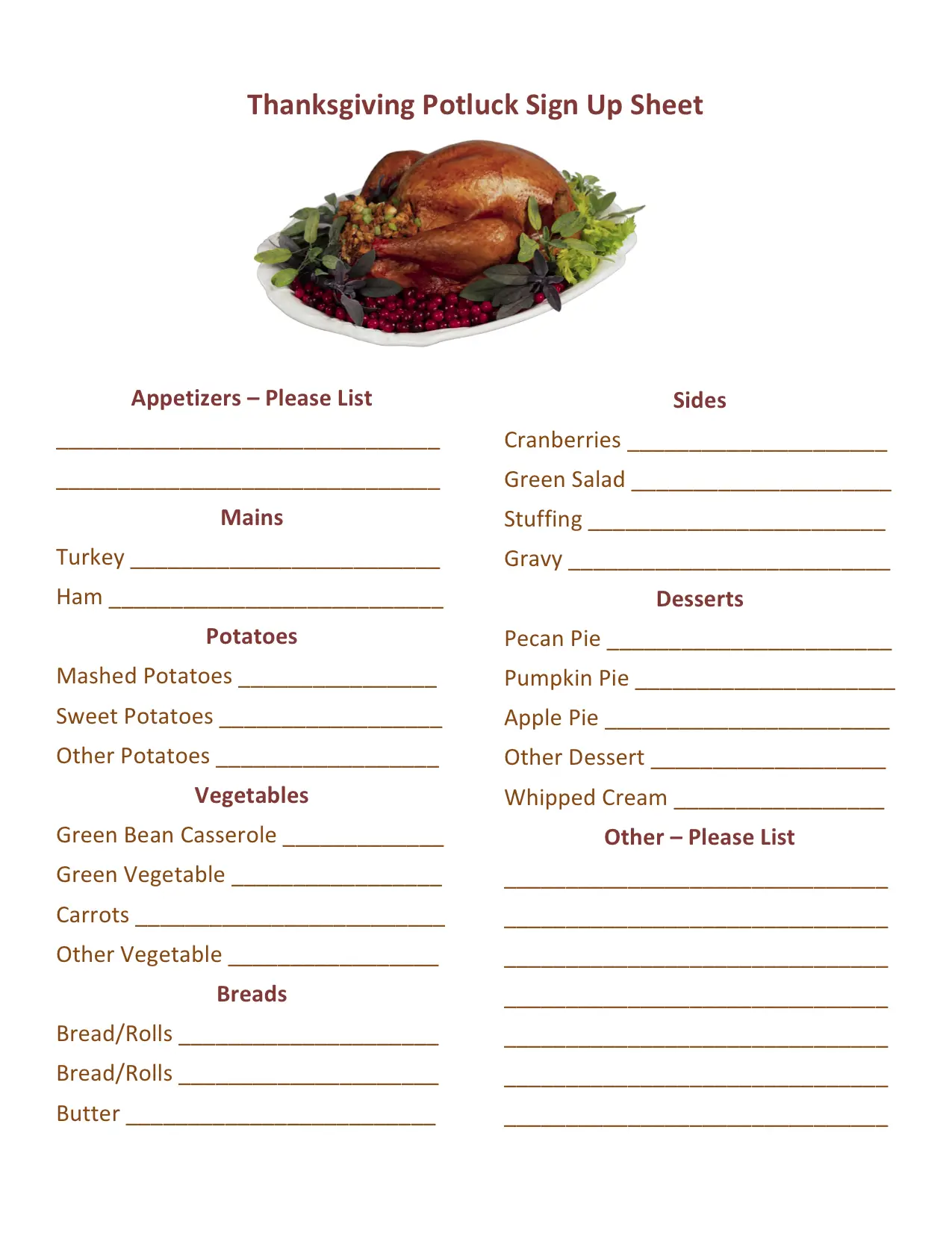 10 Thanksgiving Potluck Sign Up Sheets to keep it Smooth Kitty Baby Love