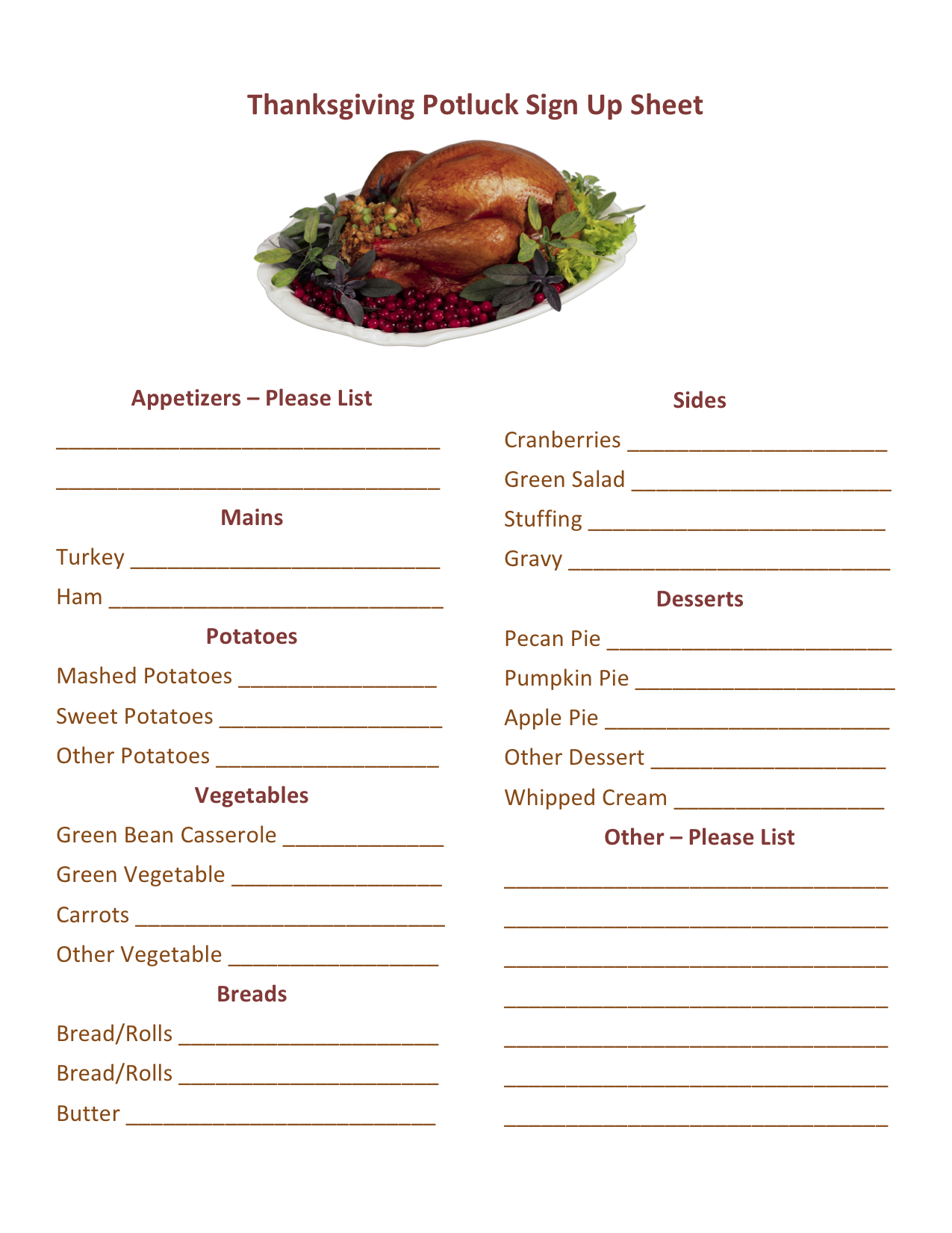 10 Thanksgiving Potluck Sign Up Sheets To Keep It Smooth Kitty Baby Love