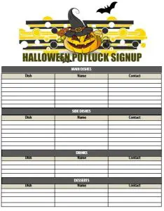 Halloween Potluck Sign Up Sheet Printable