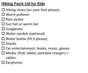 Hiking Checklist for Kids