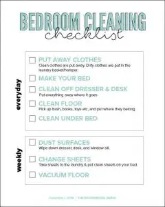 Printable Bedroom Cleaning Checklist