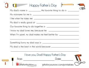 Printable Father's Day Fill in the Blank