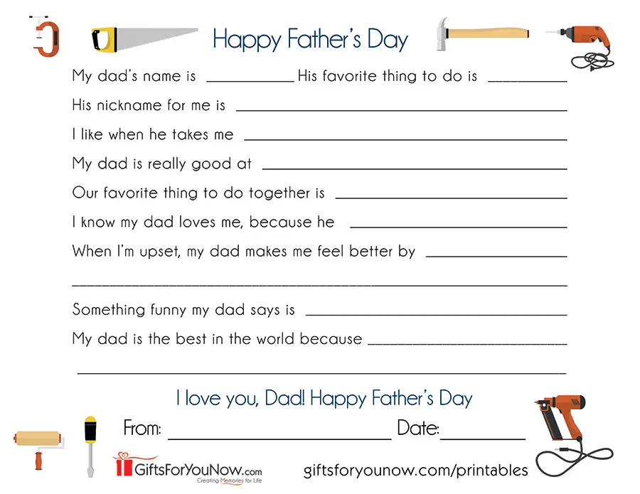 Father S Day Fill In The Blank Printable Free
