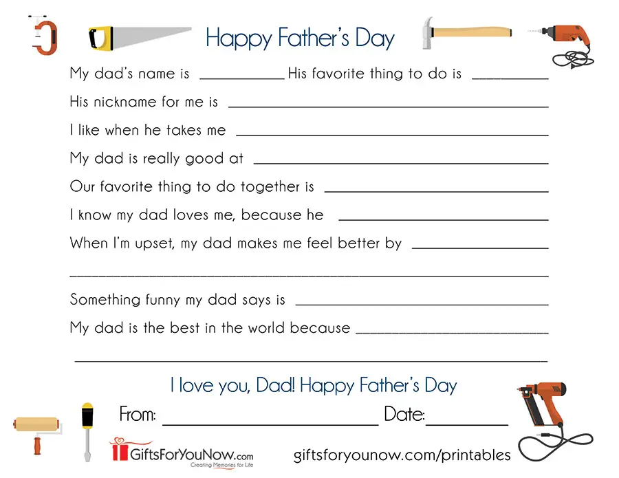 Dad Fill In The Blank Printable