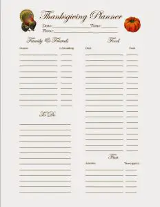 Printable Sign Up Sheet for Thanksgiving Potluck