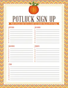 Printable Thanksgiving Potluck Sign Up Sheet