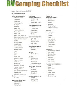 RV Camping Checklist