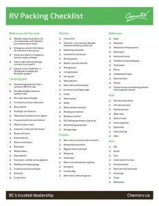 RV Packing Checklist Printable