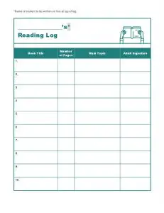 Reading Log Sheet