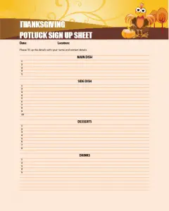 Thanksgiving Day Potluck Sign Up Sheet Printable