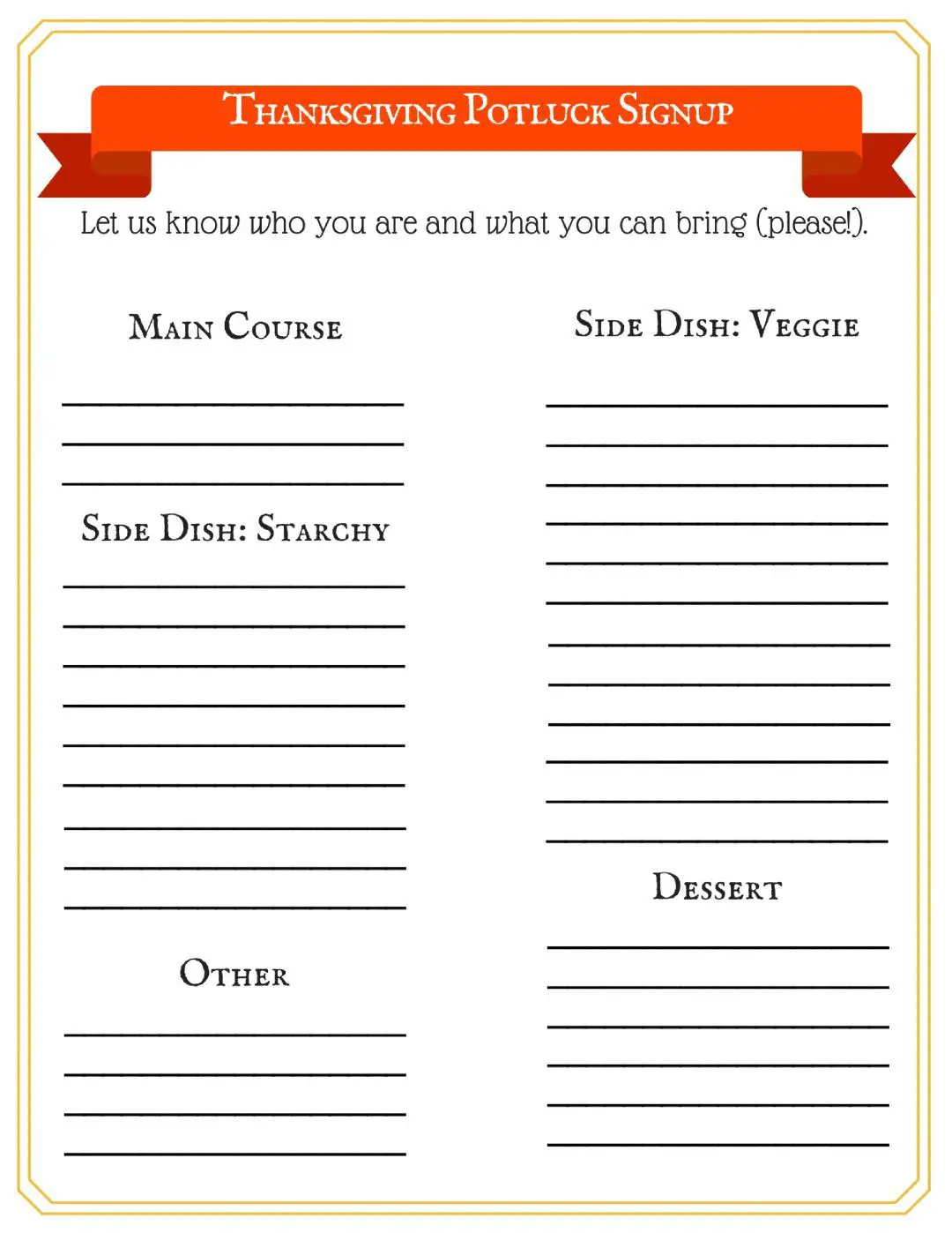 21 Thanksgiving Potluck Sign Up Sheets to keep it Smooth - Kitty With Regard To Potluck Signup Sheet Template Word