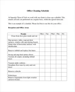 Weekly Office Cleaning Checklist