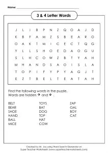 1st Grade Level Word Search