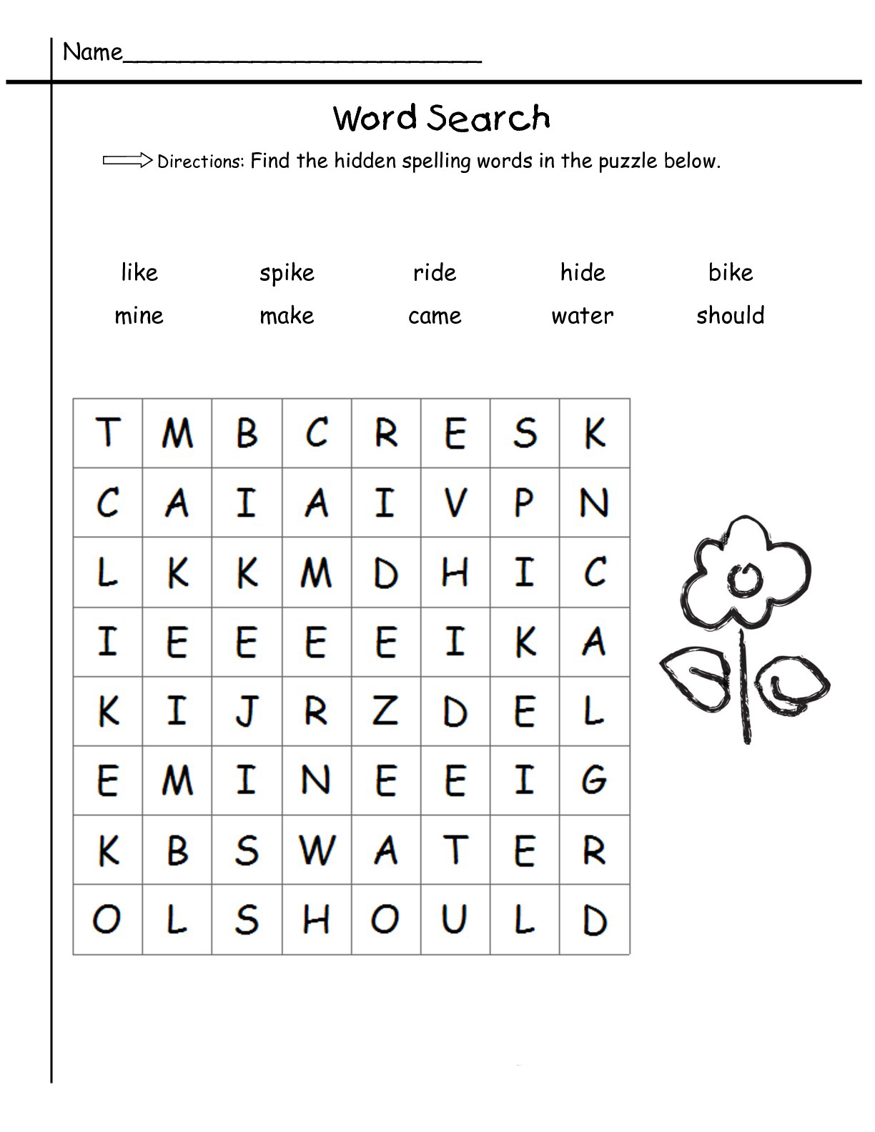 1st Grade Word Search Puzzles