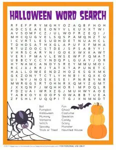 2nd Grade Halloween Word Search