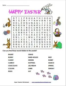 4th Grade Easter Word Search